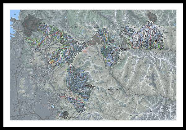 One Wasatch Ski Trail Map - Framed Print - Powderaddicts