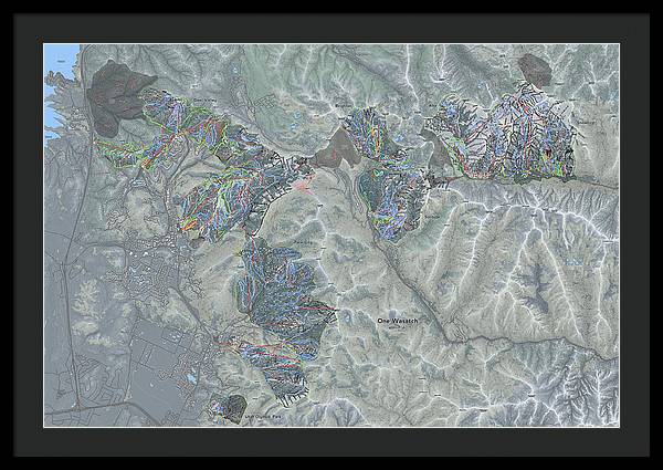 One Wasatch Ski Trail Map - Framed Print - Powderaddicts