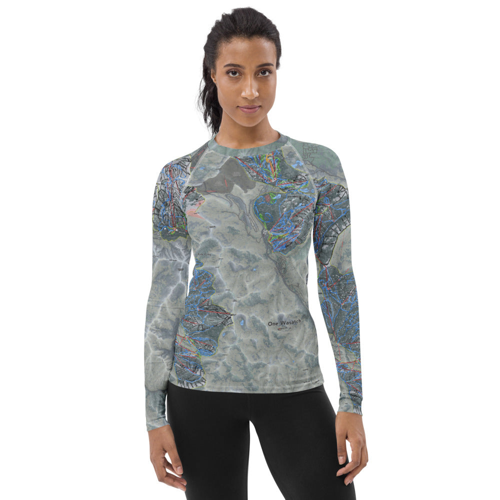 One Wasatch, Utah Ski Trail Map Women&#39;s Base Layer Top - Powderaddicts