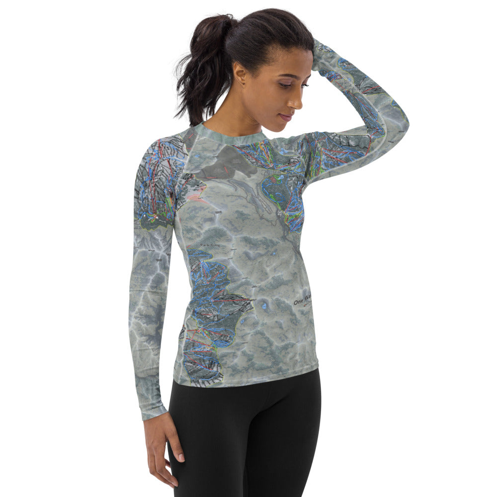 One Wasatch, Utah Ski Trail Map Women&#39;s Base Layer Top - Powderaddicts