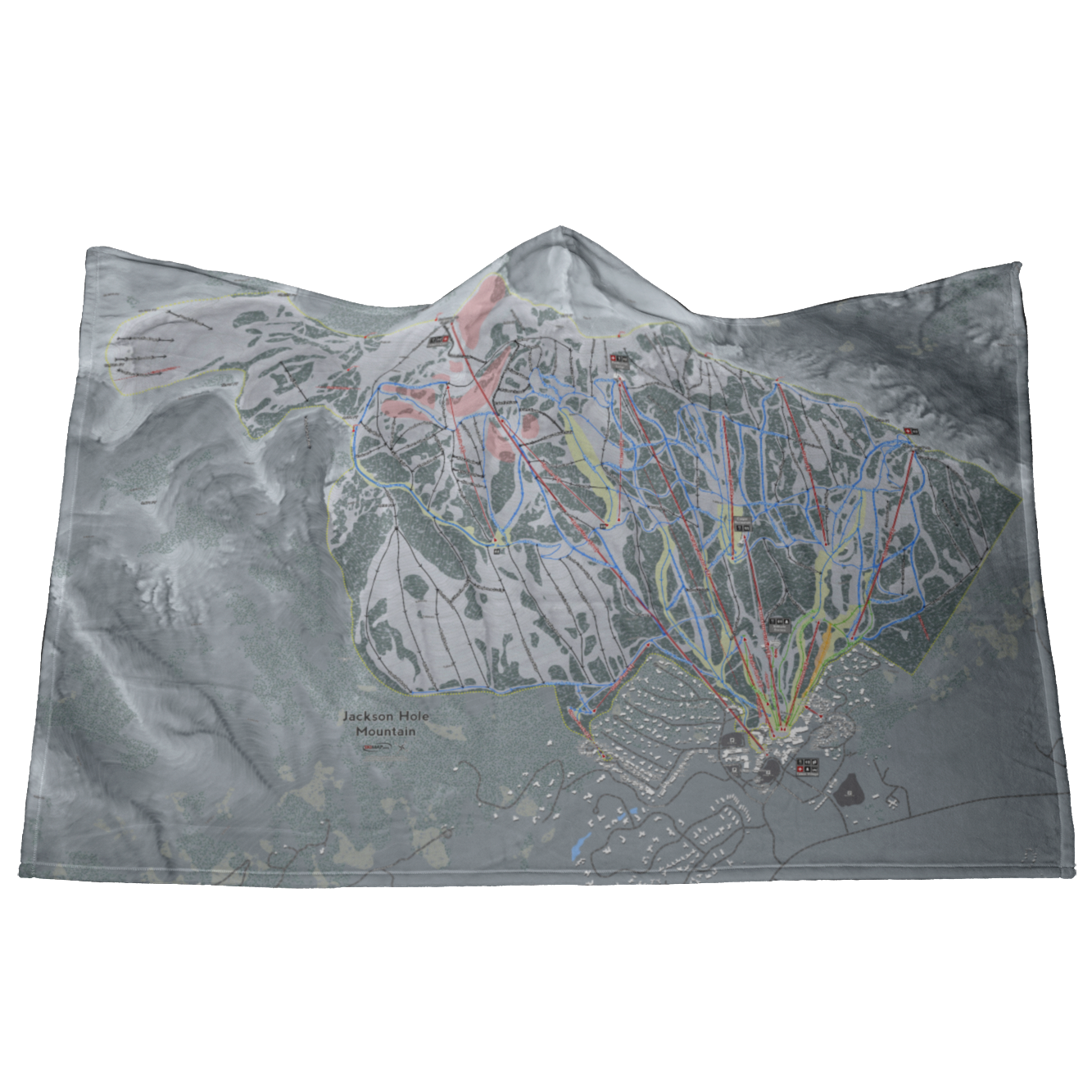 Jackson Hole Mountain, Wyoming Ski Trail Map - Hooded Blanket - Powderaddicts