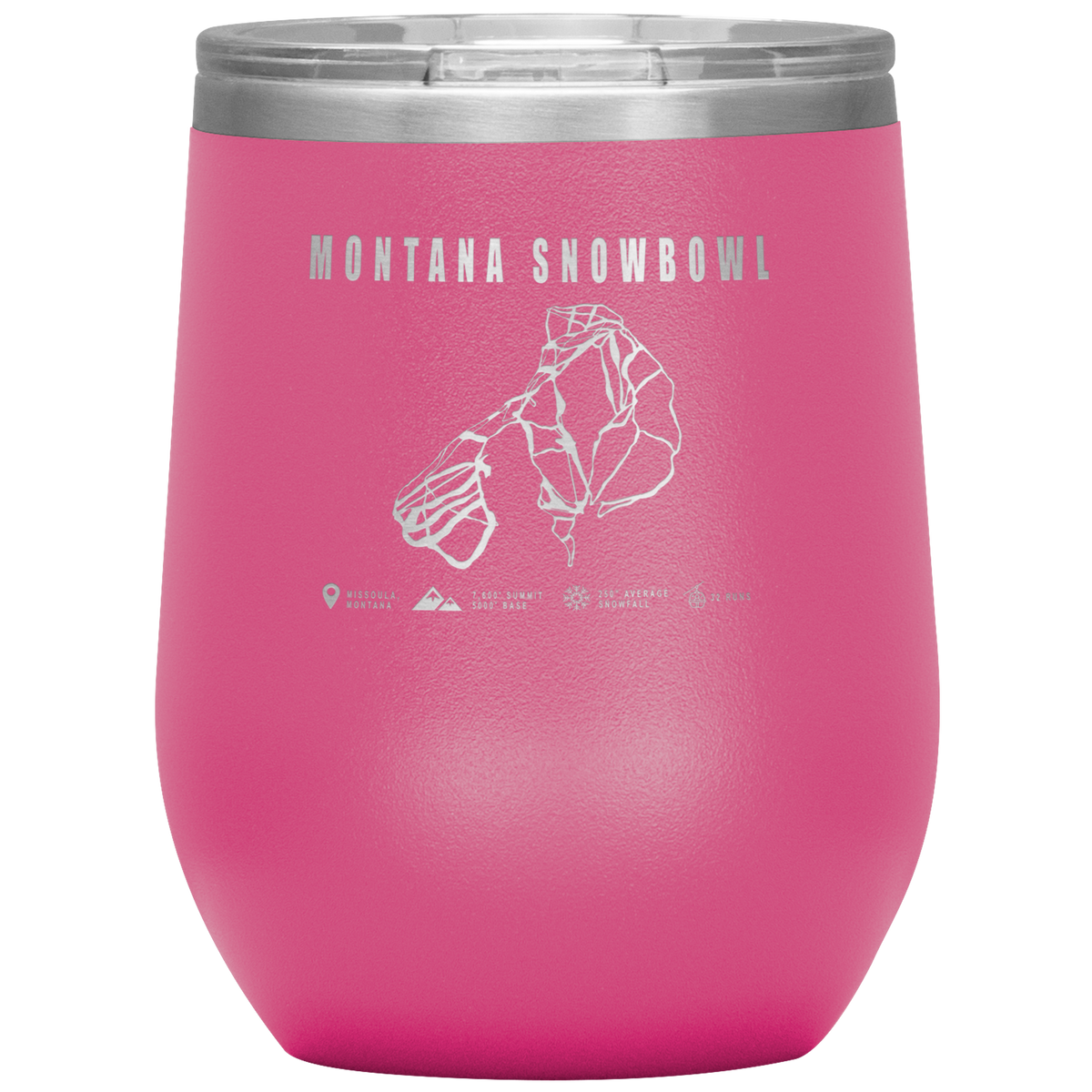 Montana Snowbowl, Montana Ski Trail Map Wine 12oz Tumbler - Powderaddicts