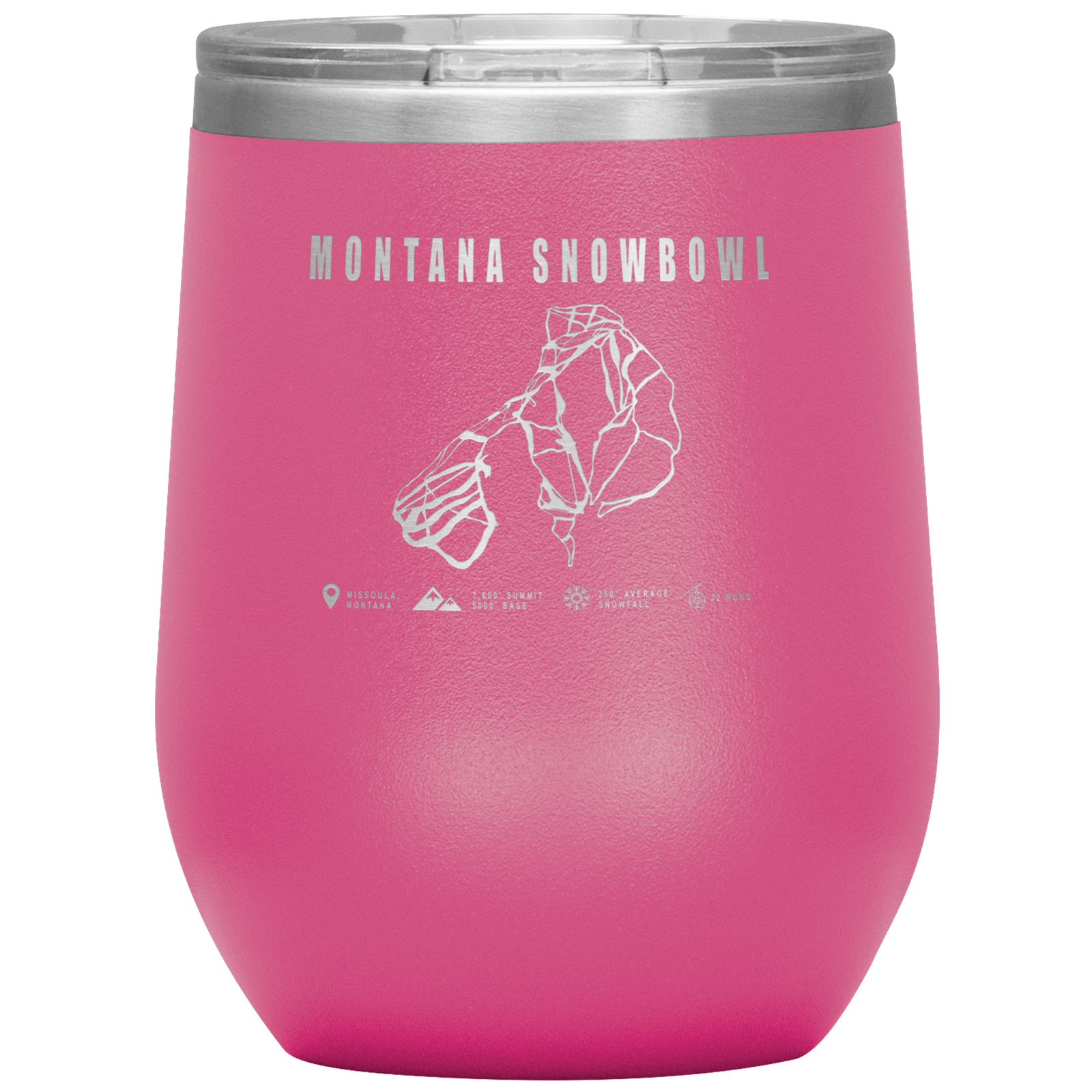 Montana Snowbowl, Montana Ski Trail Map Wine 12oz Tumbler - Powderaddicts