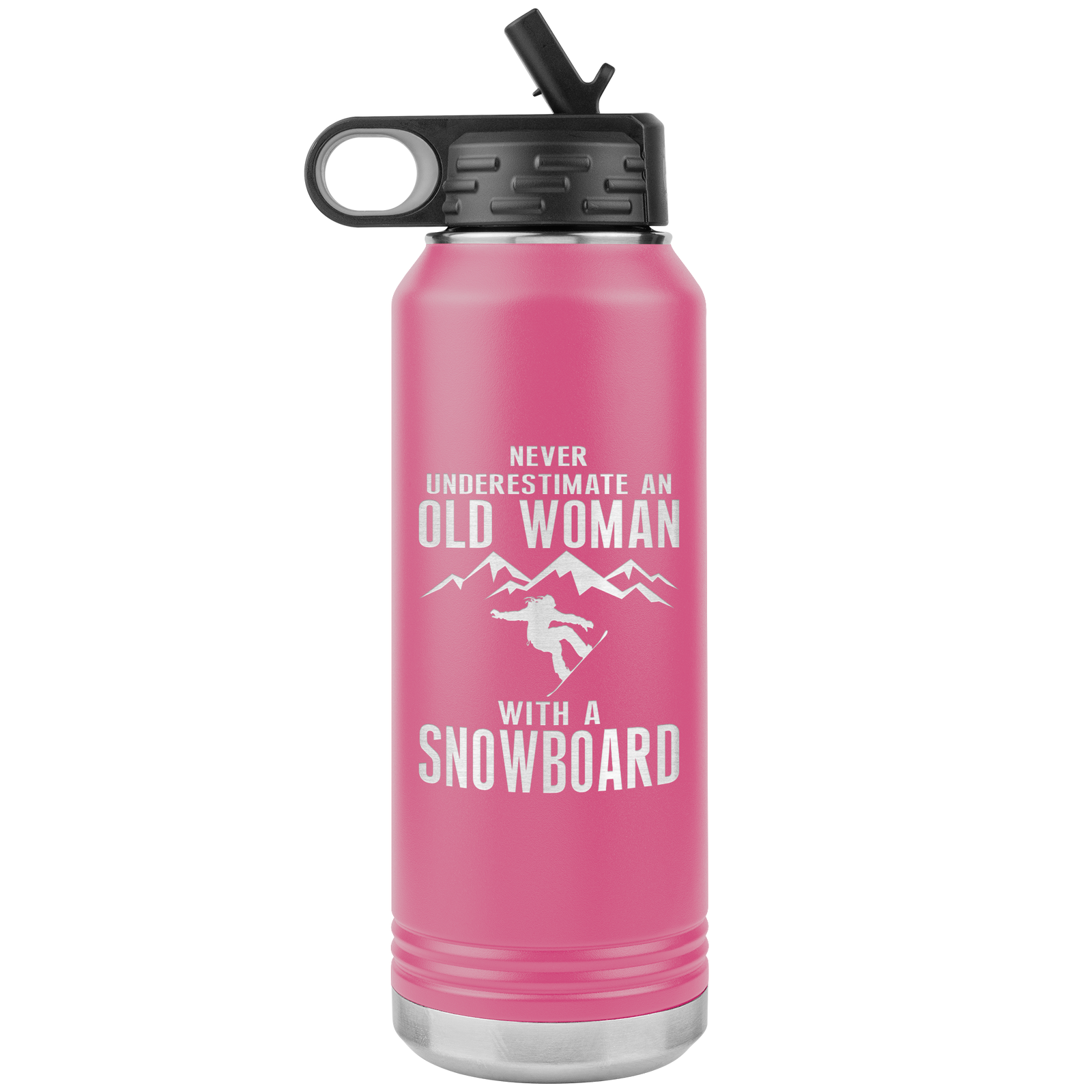 Never Underestimate An Old Woman With A Snowboard 32oz Water Bottle Tumbler - Powderaddicts