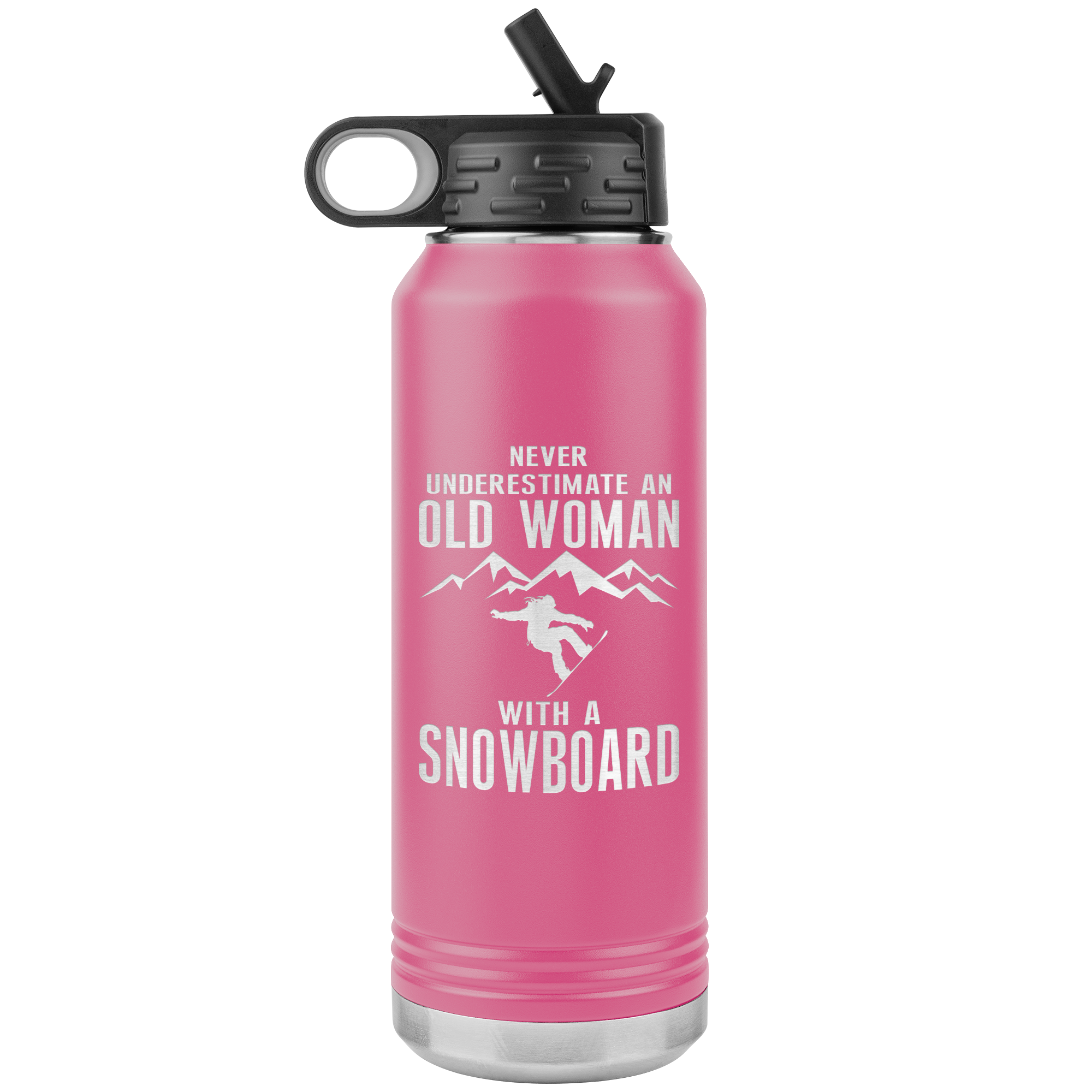Never Underestimate An Old Woman With A Snowboard 32oz Water Bottle Tumbler - Powderaddicts