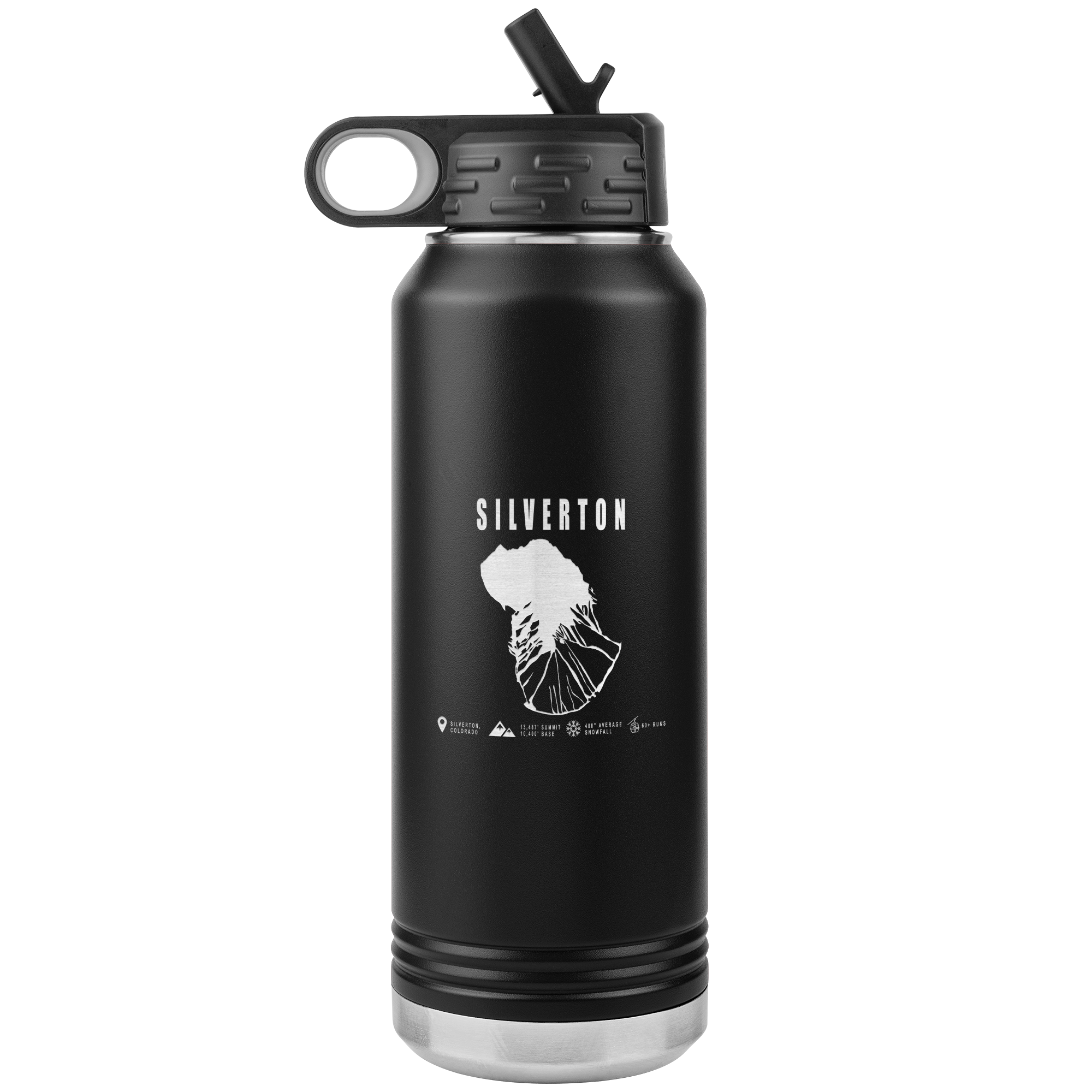 Silverton Colorado Ski Trail Map 32oz Water Bottle Tumbler - Powderaddicts