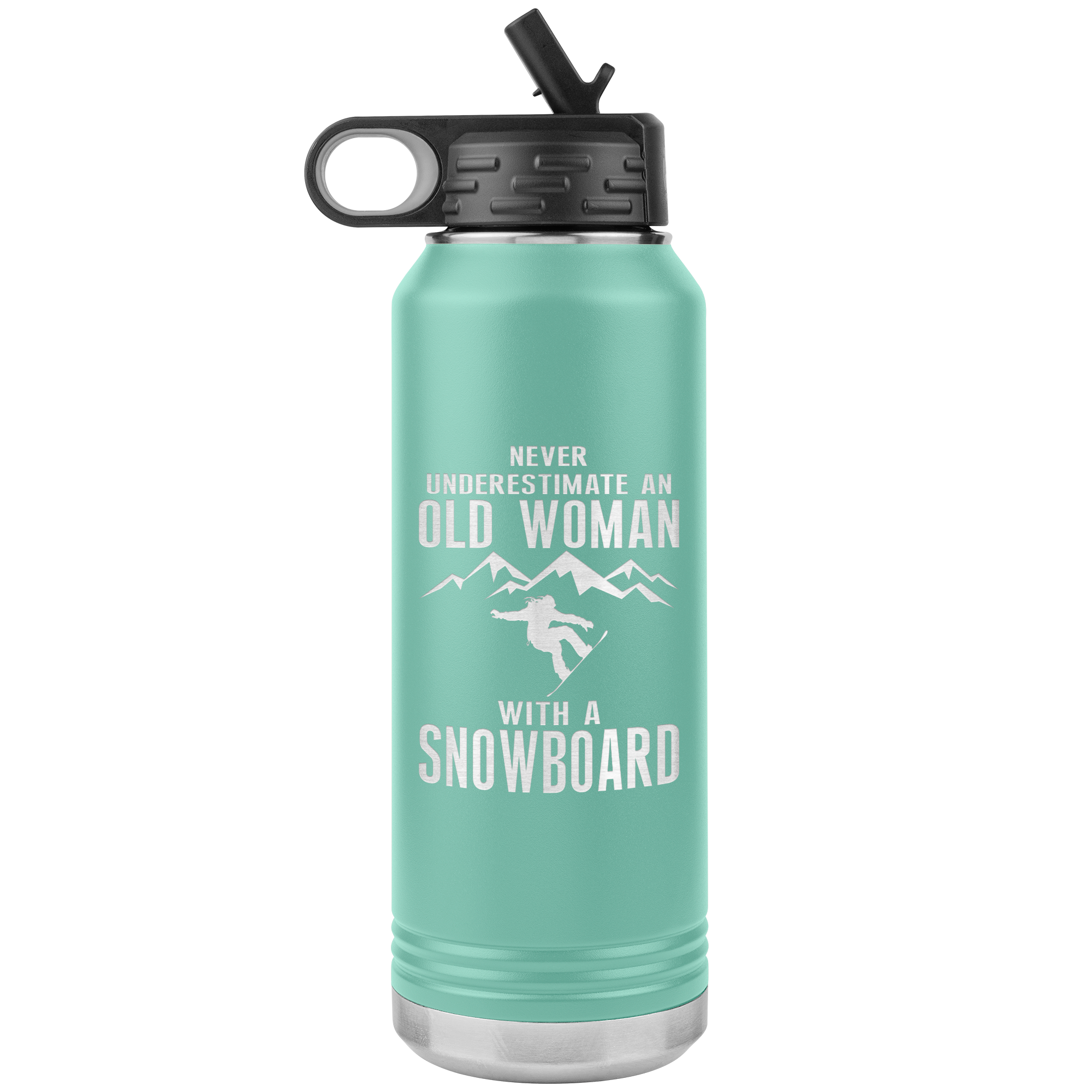 Never Underestimate An Old Woman With A Snowboard 32oz Water Bottle Tumbler - Powderaddicts