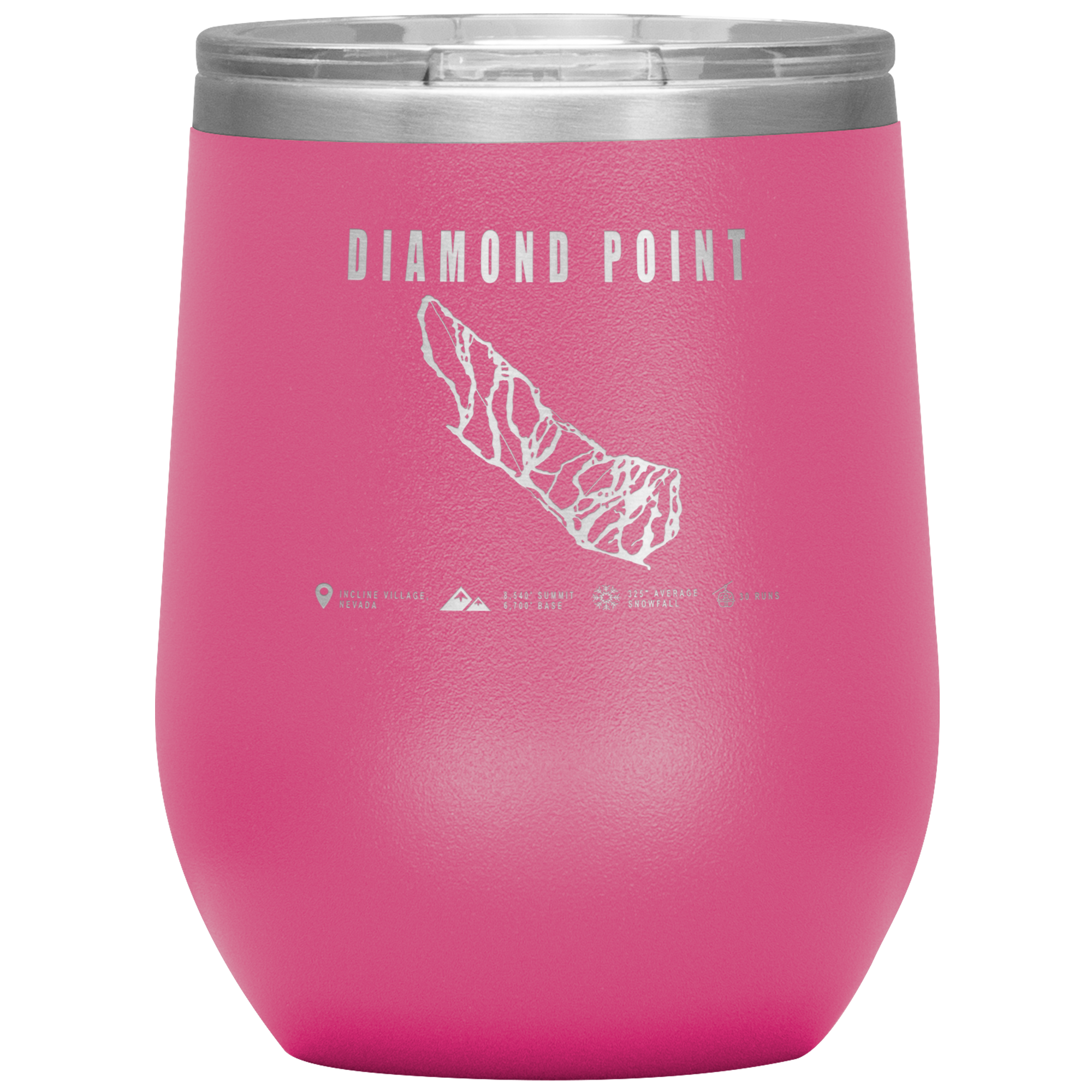 Diamond Point, Nevada Ski Trail Map Wine 12oz Tumbler - Powderaddicts