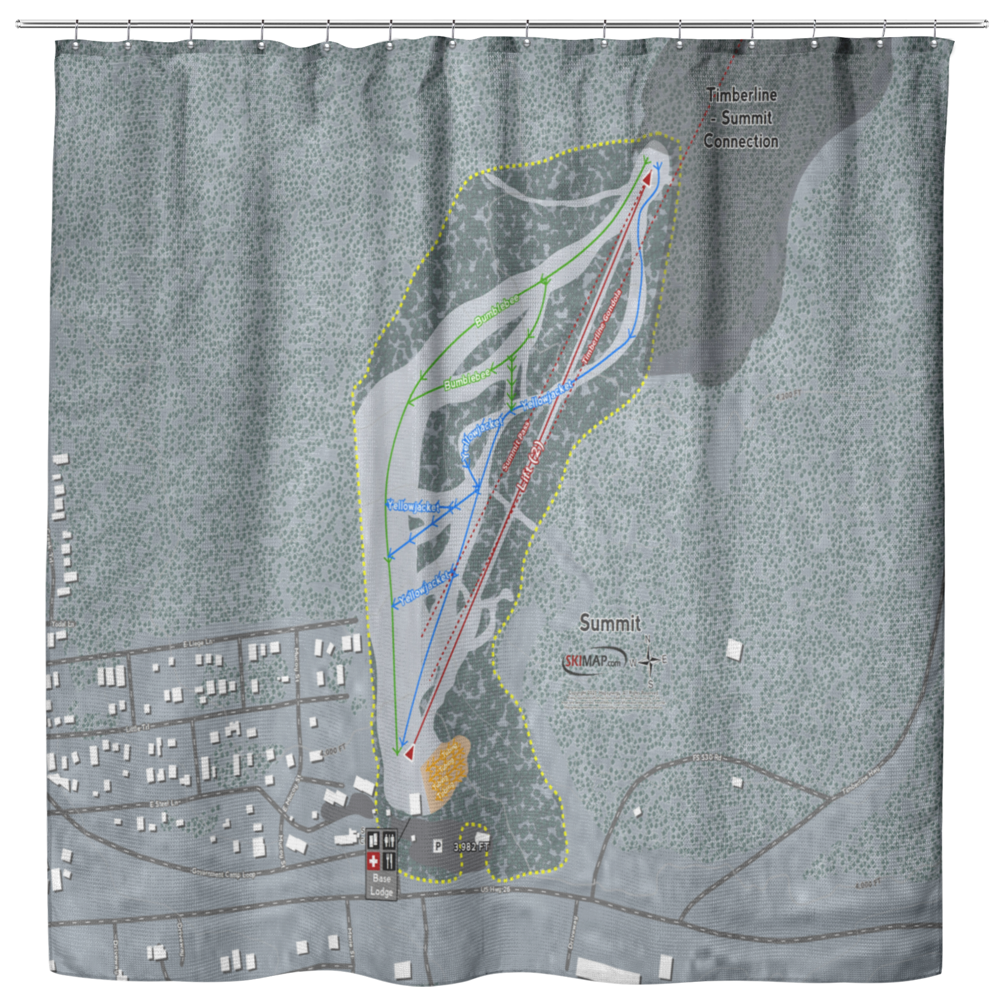 Summit Ski Trail Map Shower Curtain - Powderaddicts