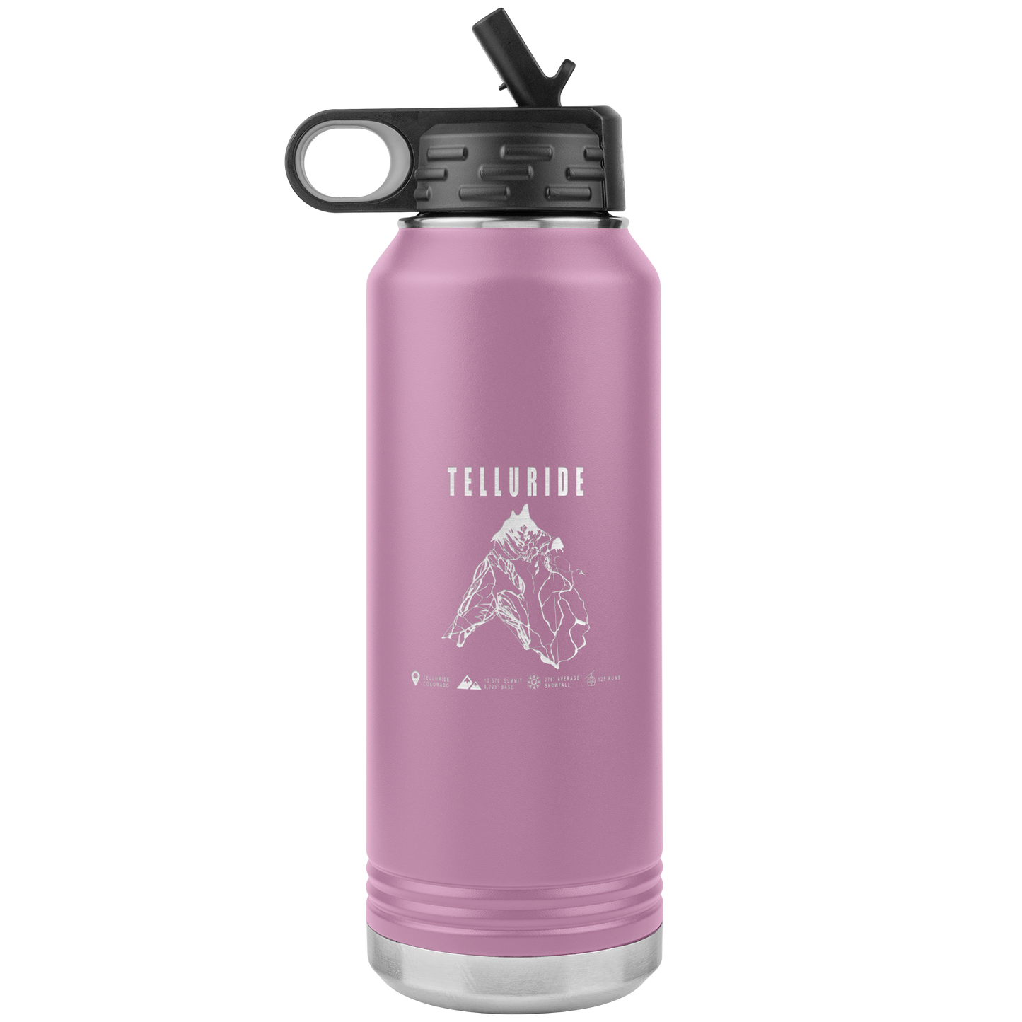 Telluride Colorado Ski Trail Map 32oz Water Bottle Tumbler - Powderaddicts
