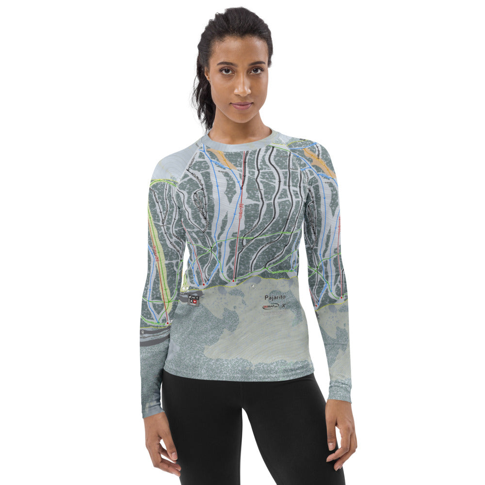 Pajarito, New Mexico Ski Trail Map Women&#39;s Base Layer Top - Powderaddicts