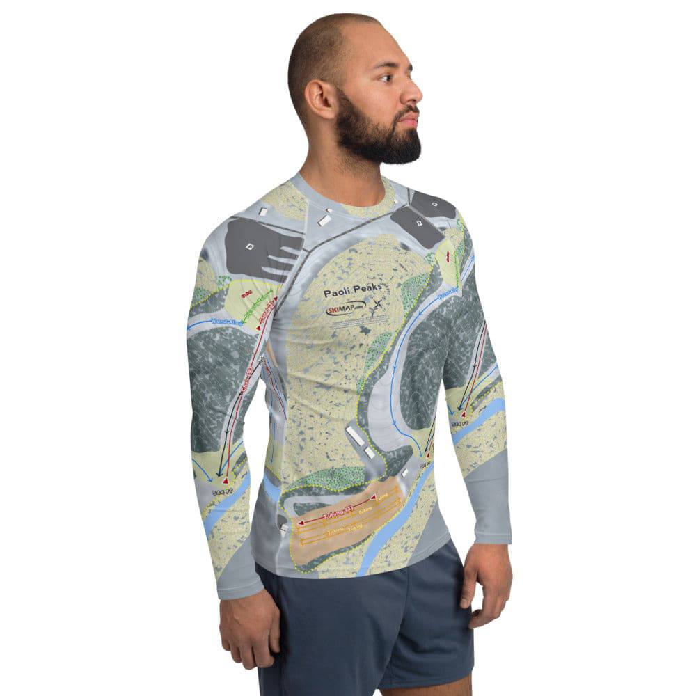 Paoli Peaks, Indiana Ski Trail Map Men's Base Layer Top - Powderaddicts