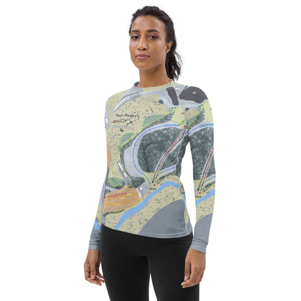 Paoli Peaks, Indiana Ski Trail Map Women's Base Layer Top - Powderaddicts
