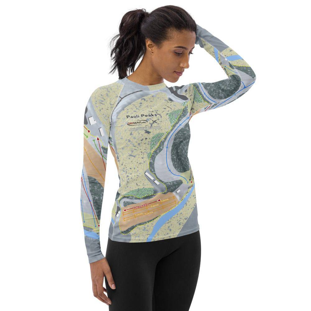 Paoli Peaks, Indiana Ski Trail Map Women's Base Layer Top - Powderaddicts