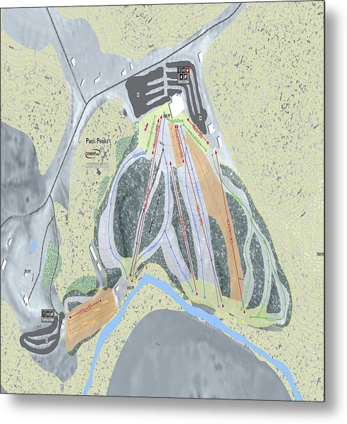 Paoli Peaks Ski Trail Map - Metal Print - Powderaddicts