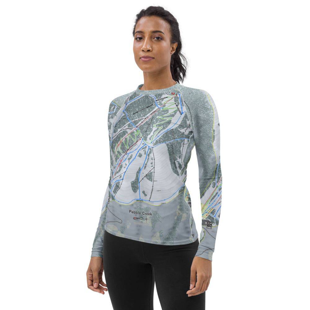 Pebble Creek, Idaho Ski Trail Map Women's Base Layer Top - Powderaddicts