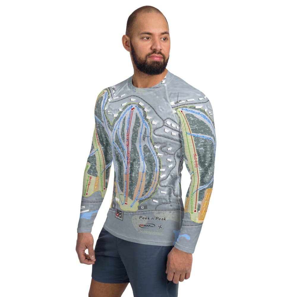 Peek'n Peak, New York Ski Trail Map Men's Base Layer Top - Powderaddicts