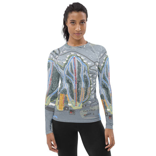 Peek'n Peak, New York Ski Trail Map Women's Base Layer Top - Powderaddicts