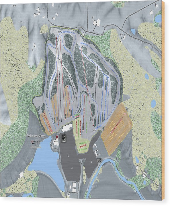 Perfect North Slopes Ski Trail Map - Wood Print - Powderaddicts