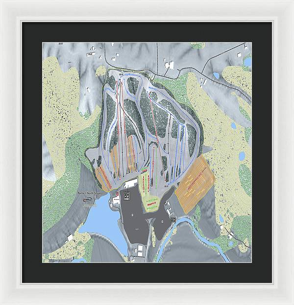 Perfect North Slopes Ski Trail Map - Framed Print - Powderaddicts