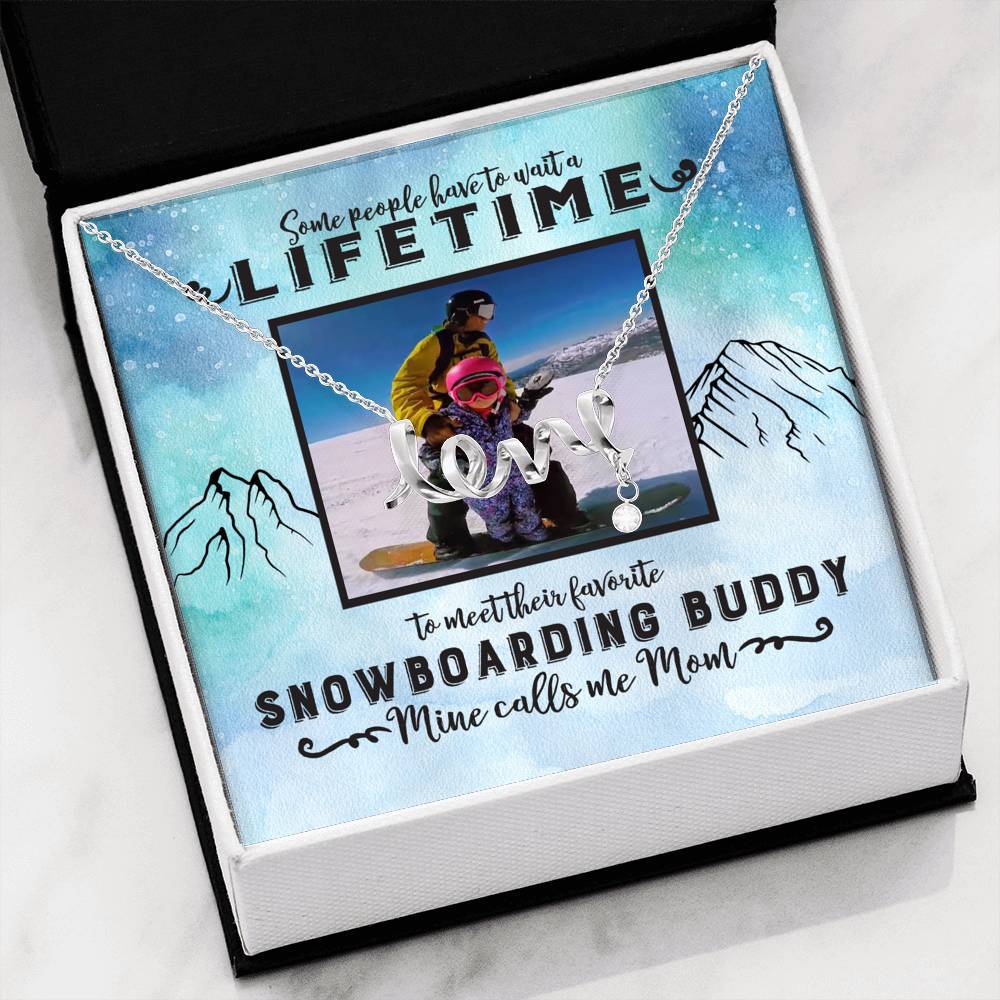 PERSONALIZED Photo Message Card | Some People Wait A Lifetime To Find Their Favorite Snowboarding Buddy, Mine Calls Me Mom | Scripted Love Necklace - Surgical Steel &amp; Yellow Gold - Powderaddicts