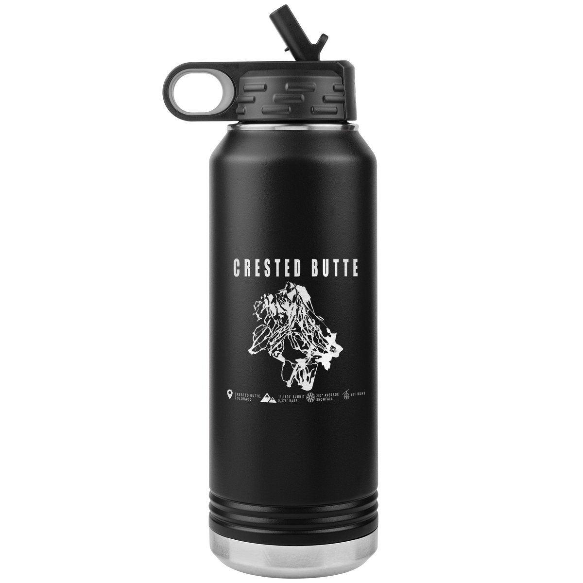 Crested Butte Colorado Ski Trail Map 32oz Water Bottle Tumbler - Powderaddicts