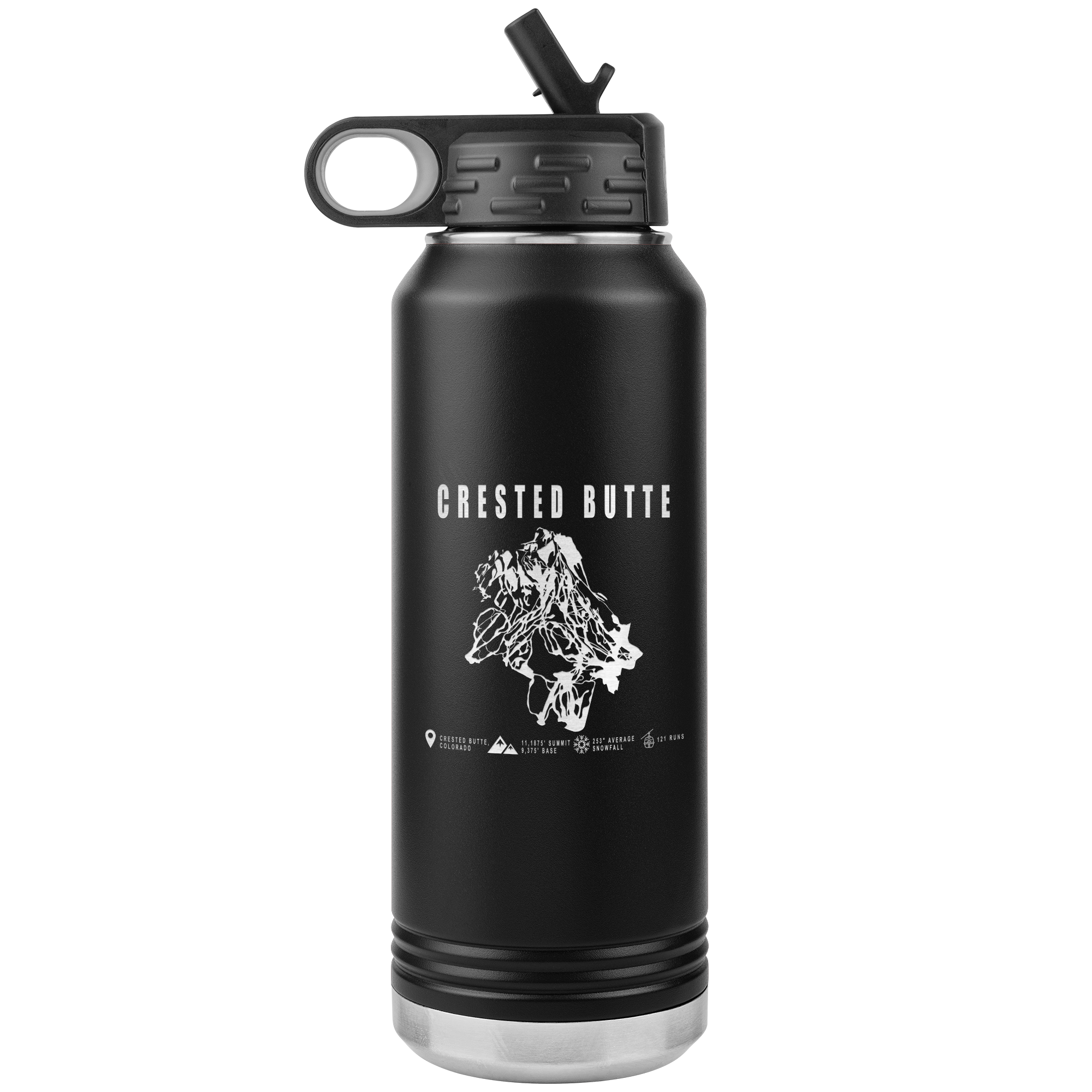 Crested Butte Colorado Ski Trail Map 32oz Water Bottle Tumbler - Powderaddicts