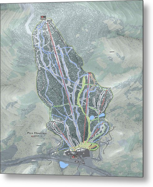 Pico Mountain Ski Trail Map - Metal Print - Powderaddicts