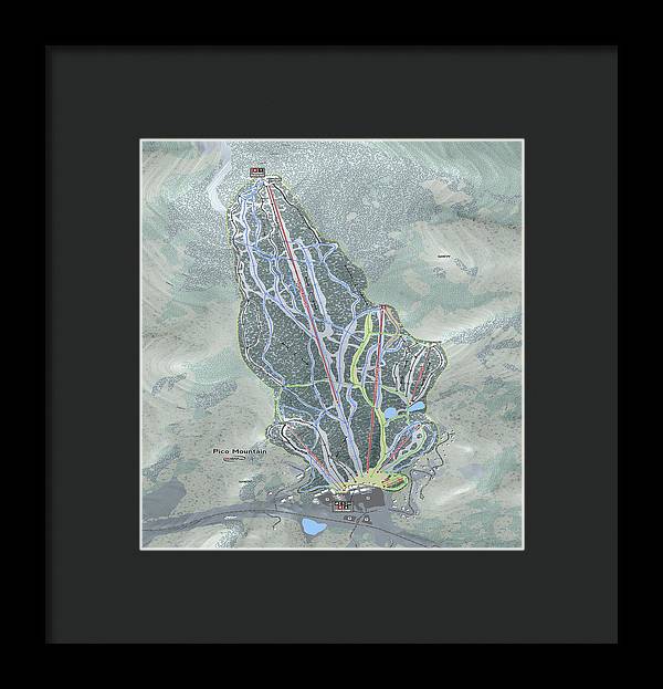 Pico Mountain Ski Trail Map - Framed Print - Powderaddicts
