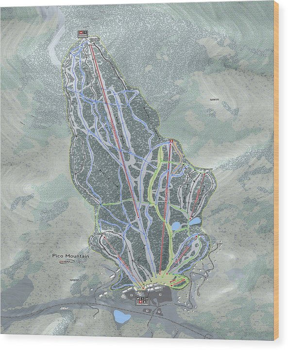 Pico Mountain Ski Trail Map - Wood Print - Powderaddicts