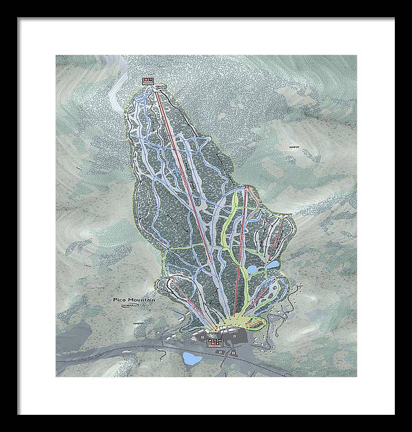 Pico Mountain Ski Trail Map - Framed Print - Powderaddicts