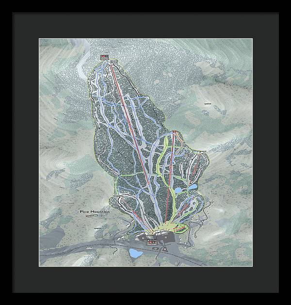 Pico Mountain Ski Trail Map - Framed Print - Powderaddicts