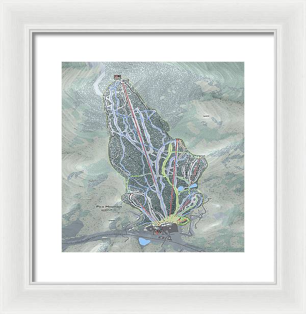 Pico Mountain Ski Trail Map - Framed Print - Powderaddicts