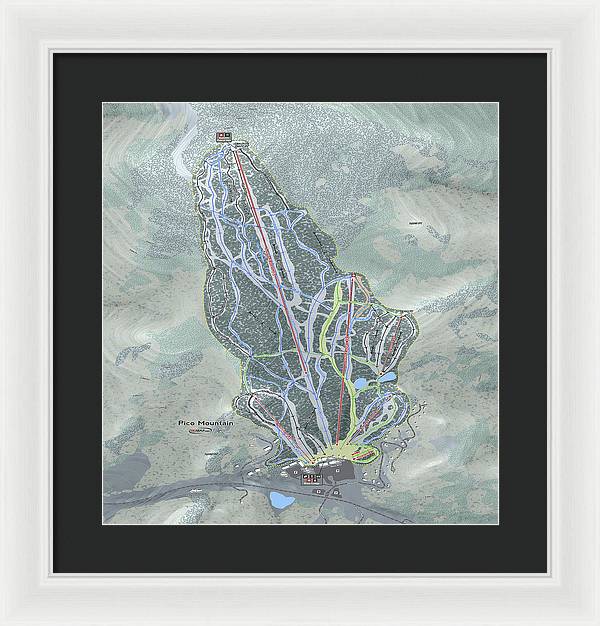 Pico Mountain Ski Trail Map - Framed Print - Powderaddicts