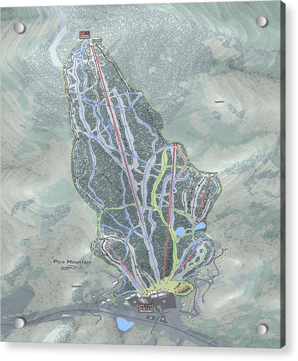 Pico Mountain Ski Trail Map - Acrylic Print - Powderaddicts