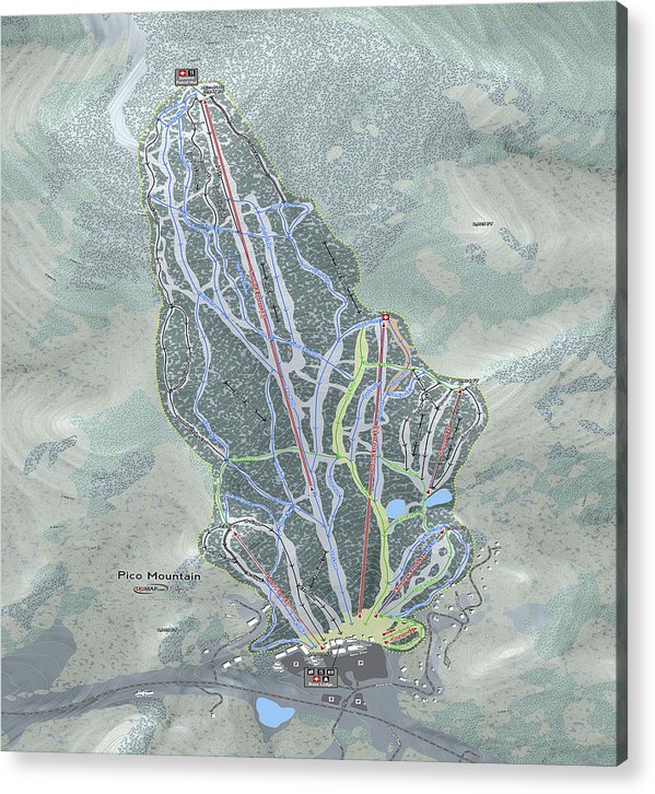 Pico Mountain Ski Trail Map - Acrylic Print - Powderaddicts