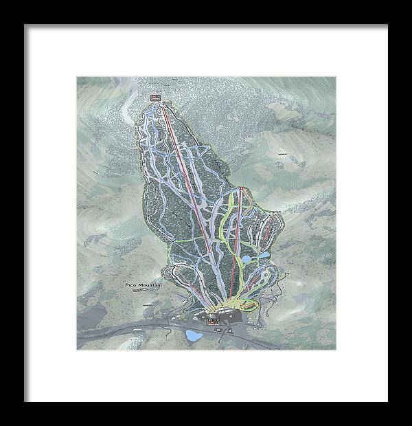 Pico Mountain Ski Trail Map - Framed Print - Powderaddicts