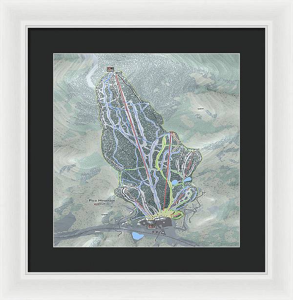 Pico Mountain Ski Trail Map - Framed Print - Powderaddicts