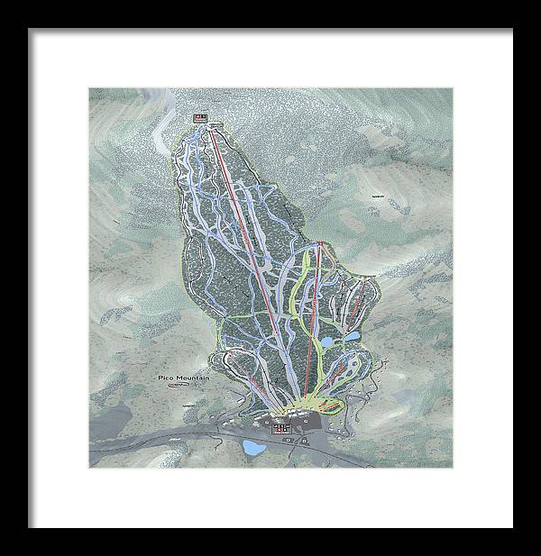 Pico Mountain Ski Trail Map - Framed Print - Powderaddicts