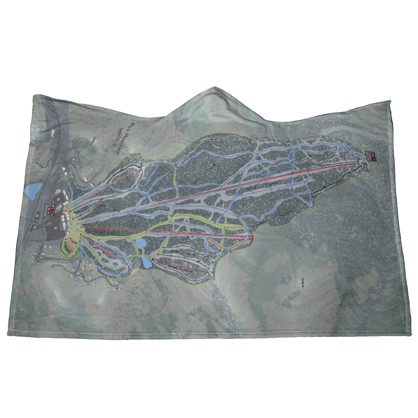 Pico Mountain, Vermont Ski Trail Map - Hooded Blanket - Powderaddicts
