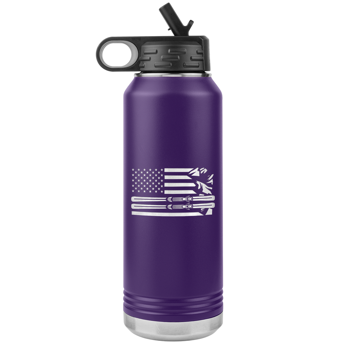 USA Ski Flag 32oz Water Bottle Tumbler - Powderaddicts