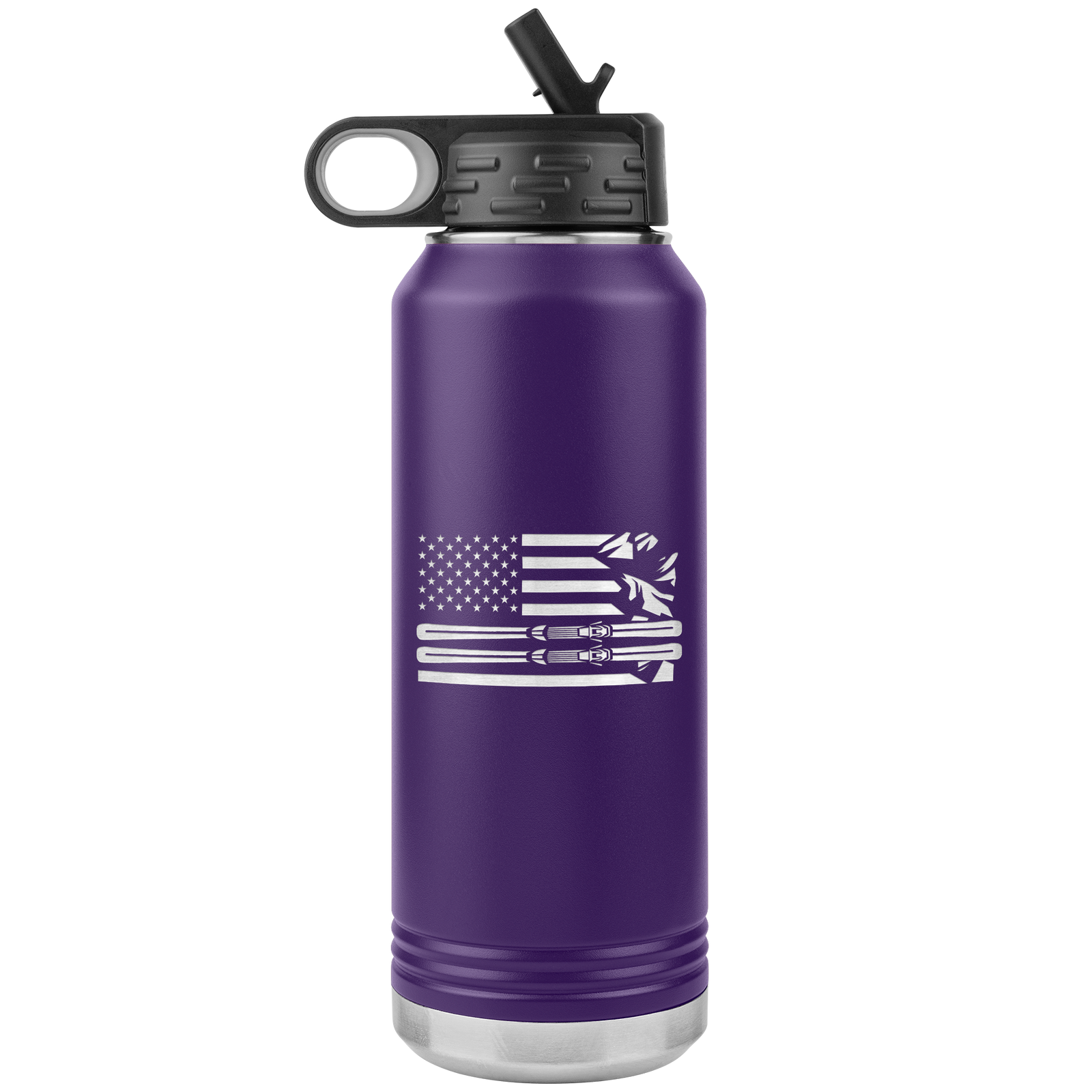 USA Ski Flag 32oz Water Bottle Tumbler - Powderaddicts