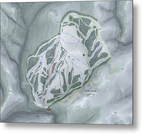 Pine Creek Ski Trail Map - Metal Print - Powderaddicts
