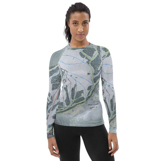 Pine Creek, Wyoming Ski Trail Map Women's Base Layer Top - Powderaddicts