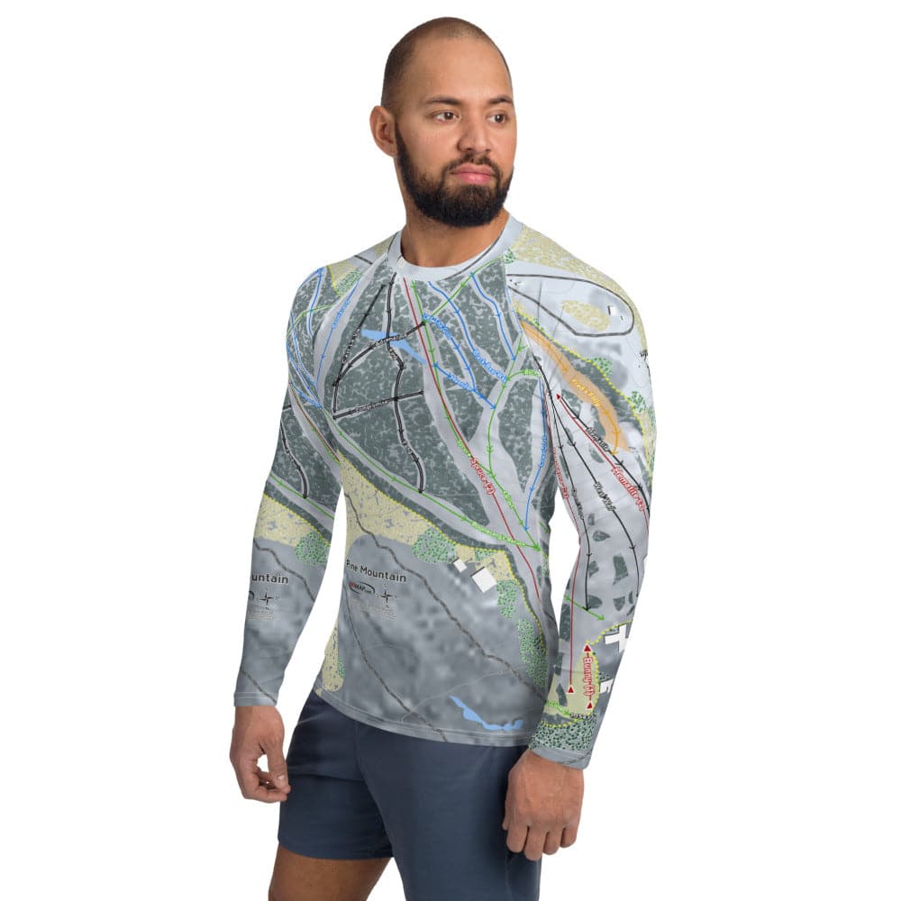 Pine Mountain, Michigan Ski Trail Map Men's Base Layer Top - Powderaddicts