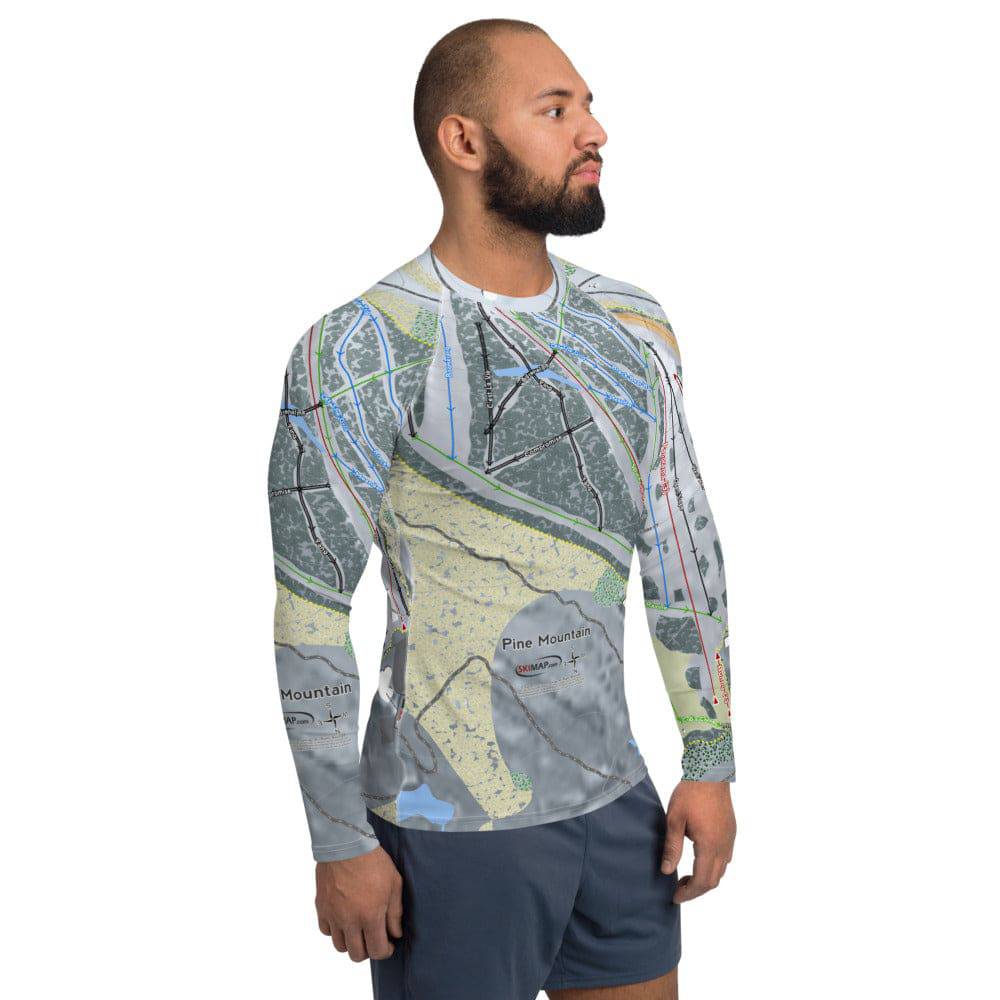 Pine Mountain, Michigan Ski Trail Map Men's Base Layer Top - Powderaddicts