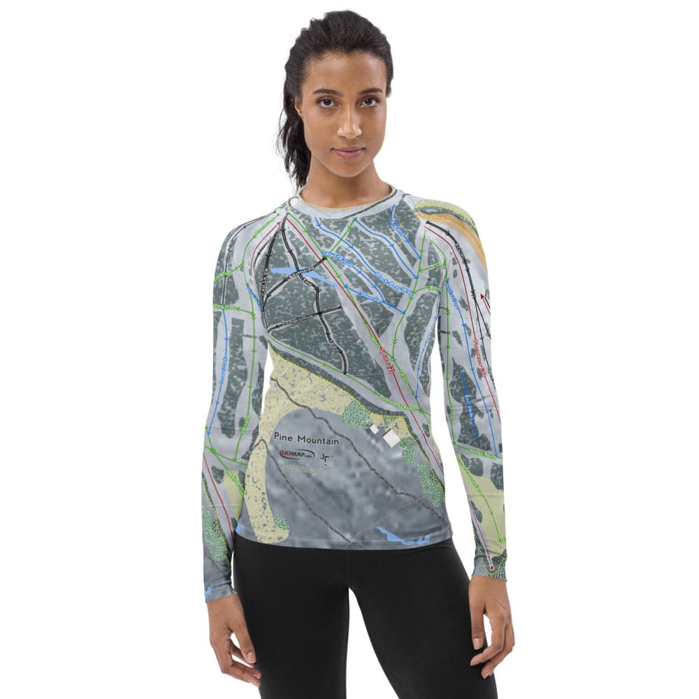 Pine Mountain, Michigan Ski Trail Map Women's Base Layer Top