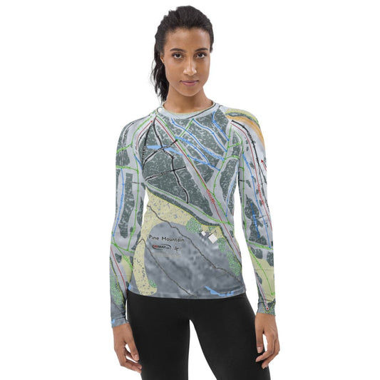 Pine Mountain, Michigan Ski Trail Map Women's Base Layer Top - Powderaddicts
