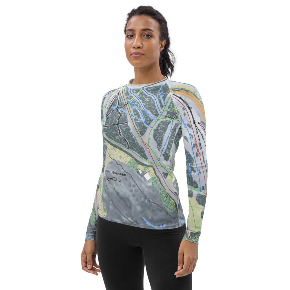 Pine Mountain, Michigan Ski Trail Map Women's Base Layer Top - Powderaddicts
