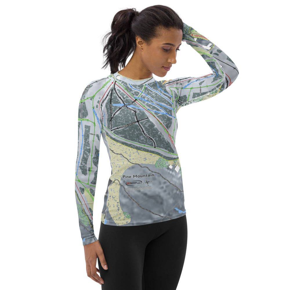 Pine Mountain, Michigan Ski Trail Map Women's Base Layer Top - Powderaddicts